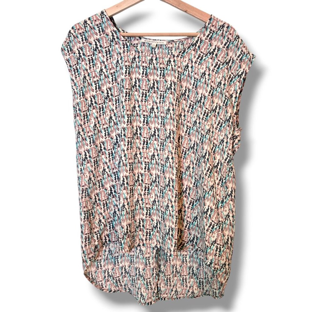 Daniel Rainn top womens Medium multicolor allover abstract print cap sleeve